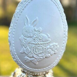 Regency 9.5 inch Resin White Chocolate Egg on Pedestal Easter Decor Centerpiece